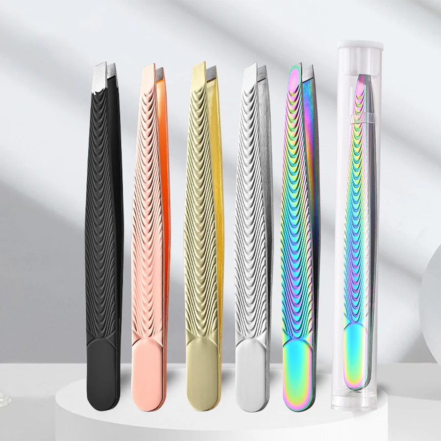 Eyebrow Tweezers Stainless Steel Precision Slant Tweezers Facial Hair Removal Beauty Tools Eyebrow Clips Hairs Puller Rainbow
