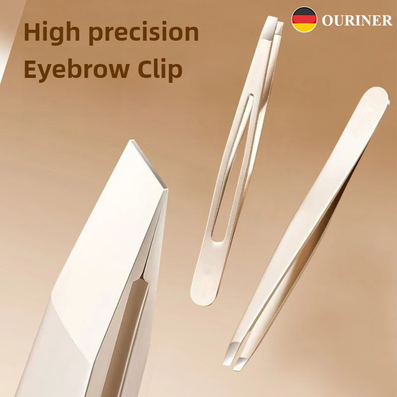 Stainless Steel Tweezers for Eyebrows, Facial Hair & Ingrown Hairs Removal - Precision Slanted Tips, Ergonomic Grip, No Electric