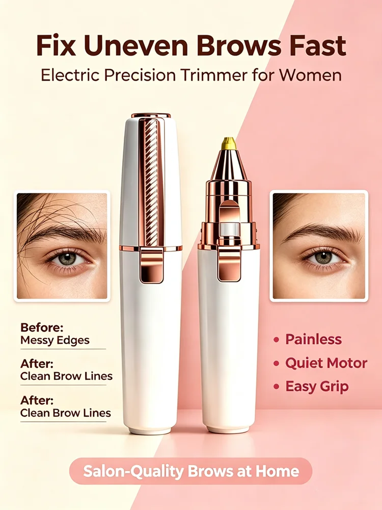 Mini 2-in-1 Eyebrow Trimmer And Facial Hair Remover Painless Razor with Built-in LED Light for Makeup - Facial Grooming Tool