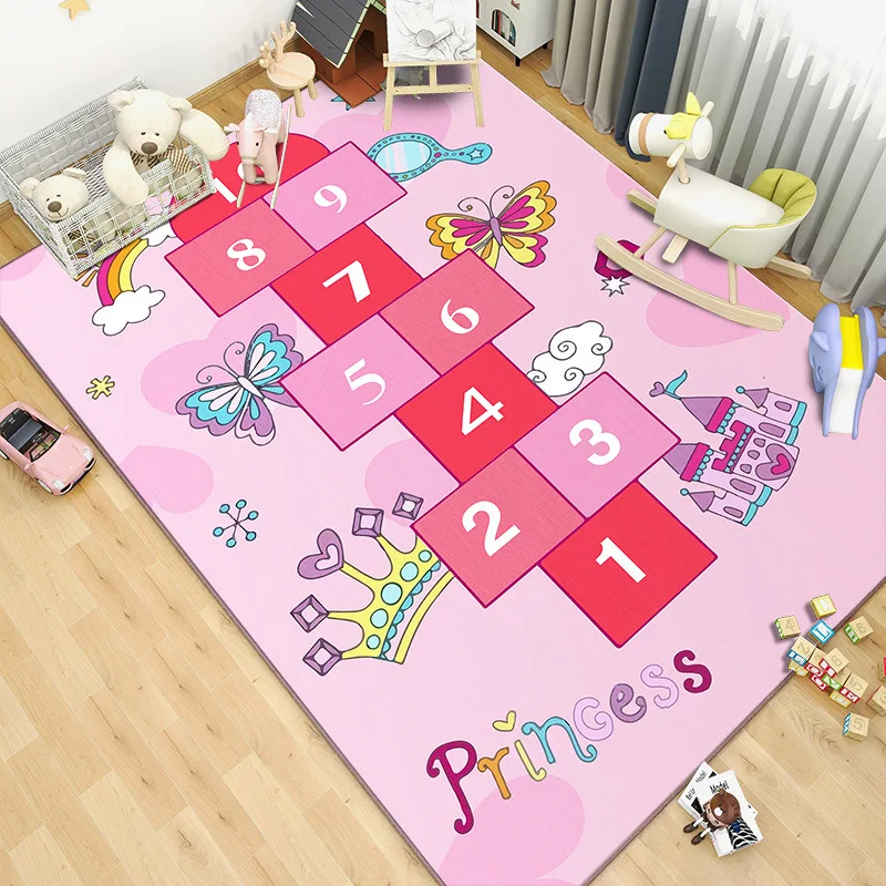 Pink Cartoon Living Room Carpet Kids Play Mat Sofa Coffee Table Blanket Kindergarten Parent-child Game Bedroom Floor Mat