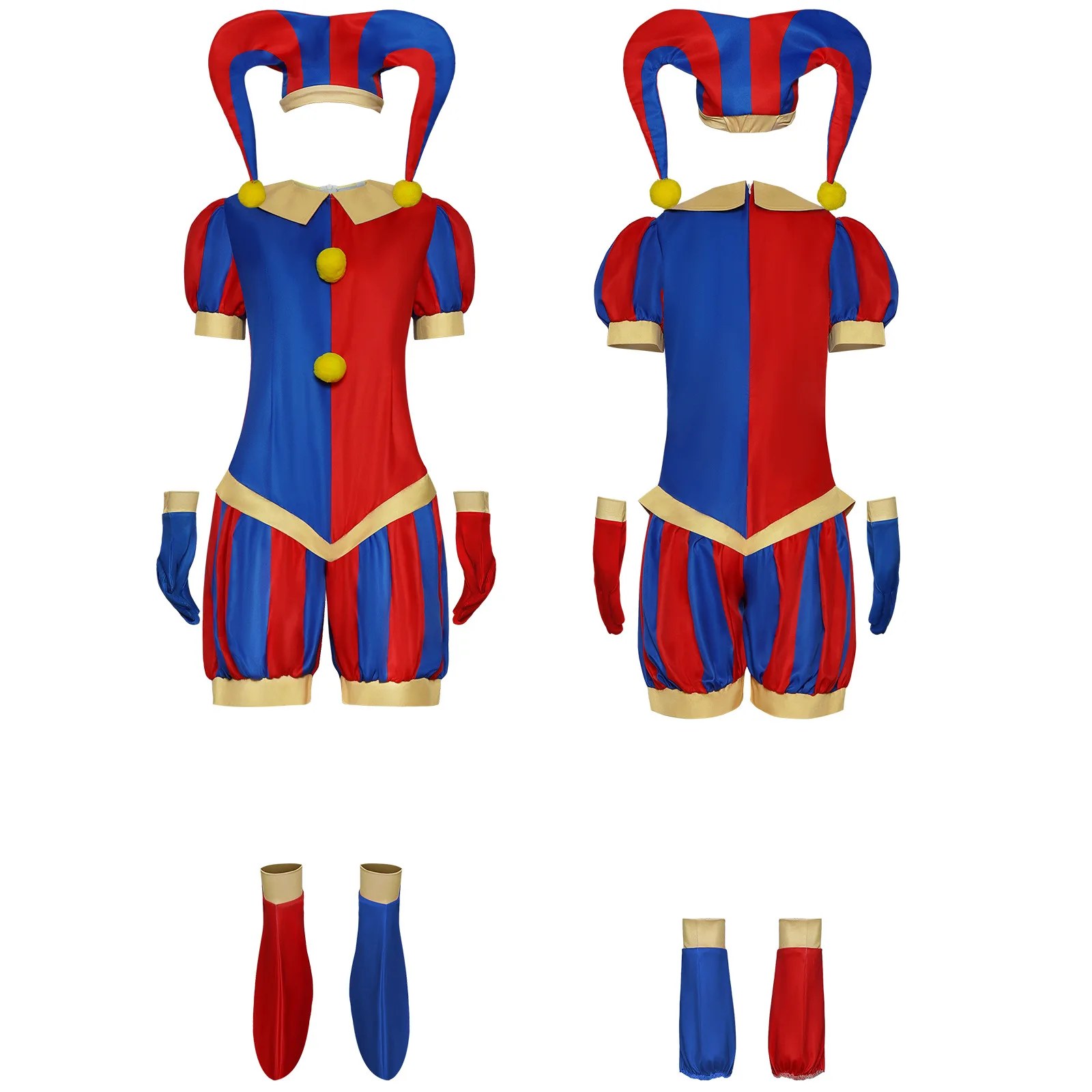The Amazing Digital Circus Pomni Cosplay Costume Complete Set Clown Jax Outfit with Hat Mask Halloween Christmas Party Suit