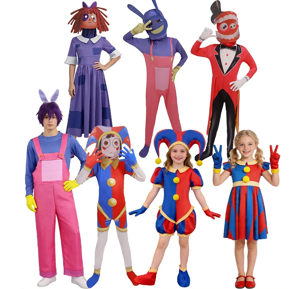 The Amazing Digital Circus Kids Caine Costume Pomni Jax Cosplay Dress Kinger Jumpsuit Tight Fitting Outfit Clown Suit