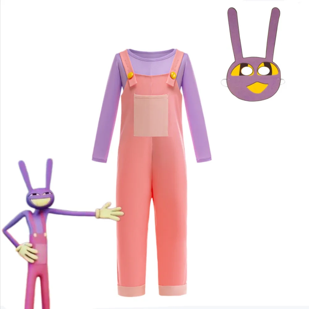 The Amazing Digital Circus Jax Cosplay Suspender Pants Two Piece Set with Mask Halloween Carnival Party Outfit