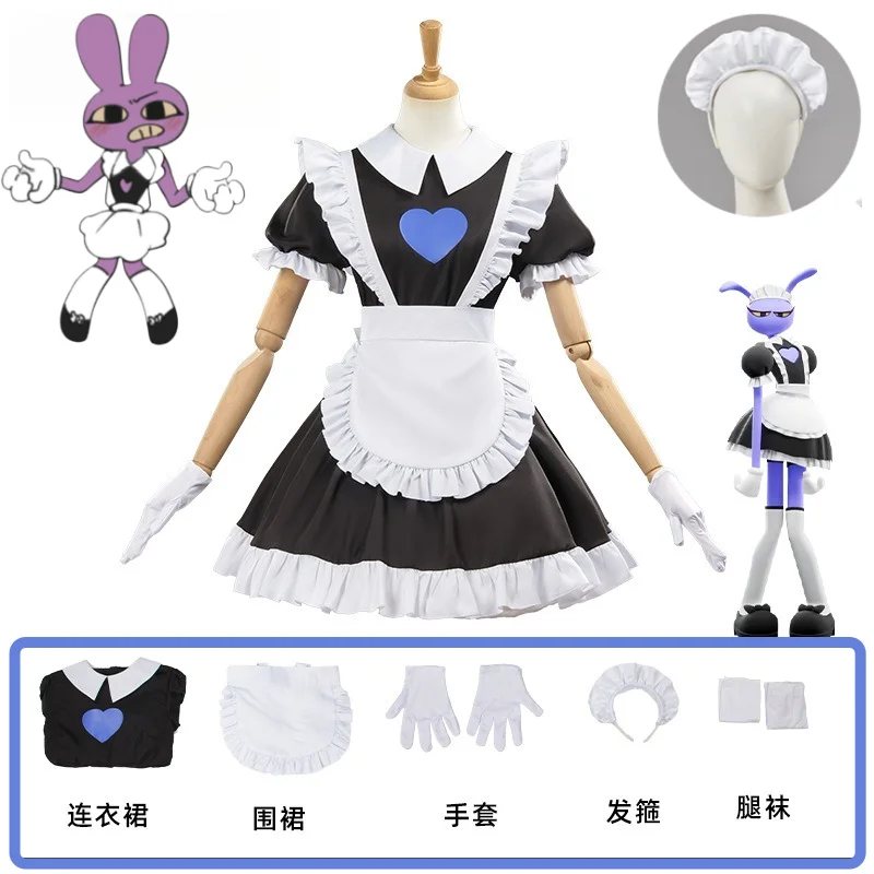 Cartoon Digital Circus Cosplay Costume Cute Maid Jax Pomni Dolls Dress Headband Outfits Halloween Carnival Cos Women Men