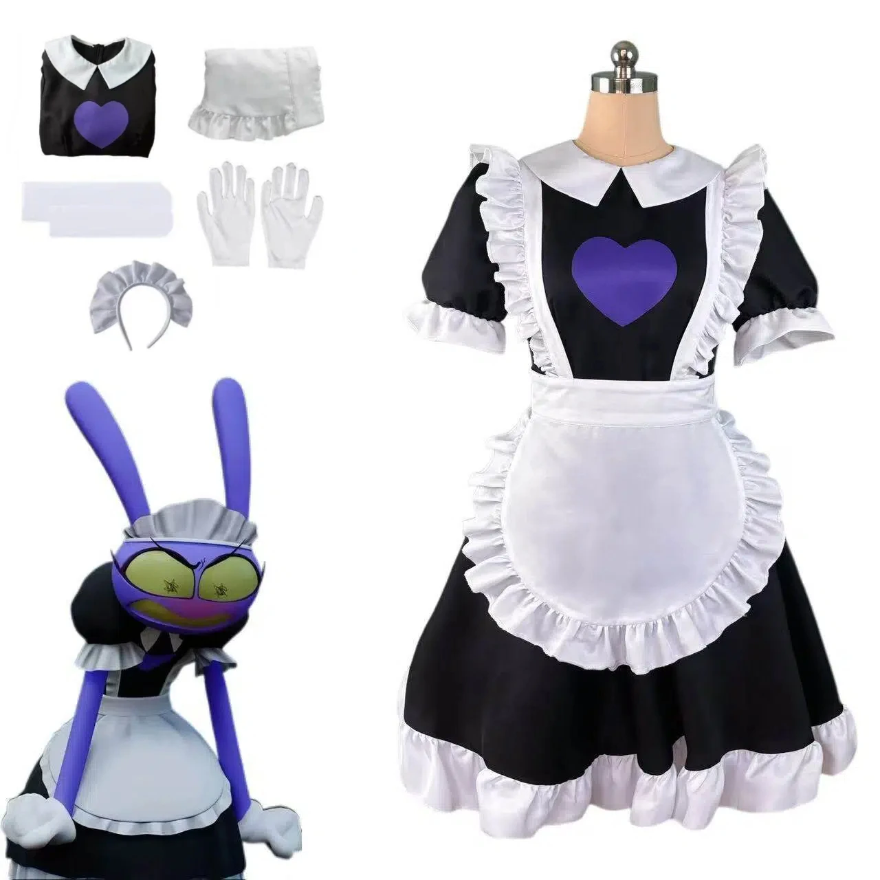 Game Anime The Amazing Digital Circus Cosplay Headband Gloves Stockings Jax Maid Outfit Halloween Party Role Play Stage Costume
