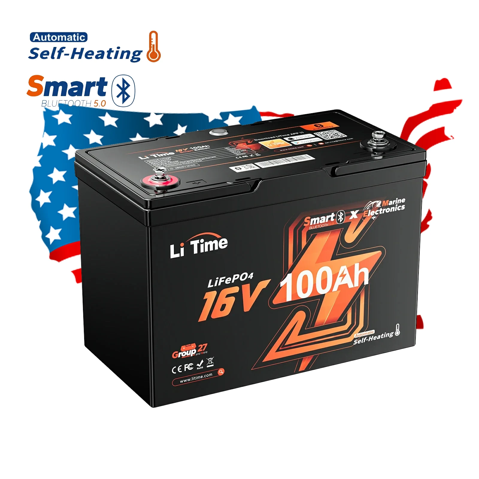 US EU 16V 100Ah Lithium Ion Battery Pack For Fish Finder Bluetooth Lithium Battery Self-Heating Underwater Drone Power Source