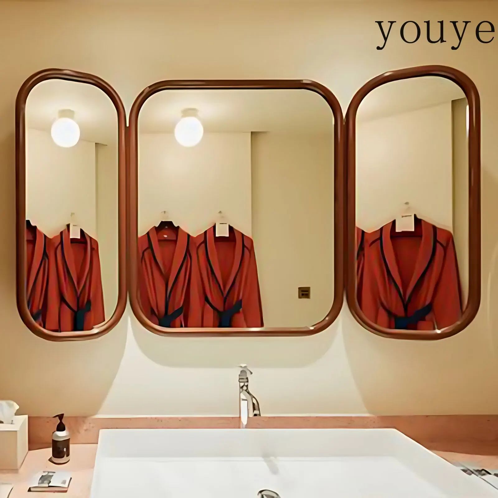 Used three-fold bathroom mirror, French vintage decorative bathroom foldable home American wall-mounted makeup mirror