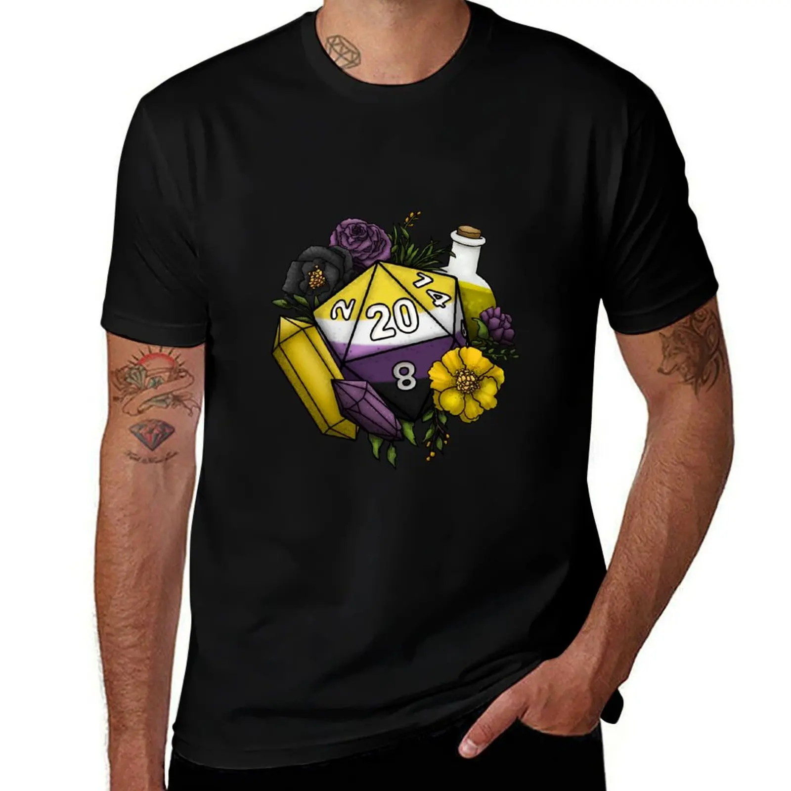 Pride Nonbinary D20 Tabletop RPG Gaming Dice T-Shirt t shirts with prints T-Shirt