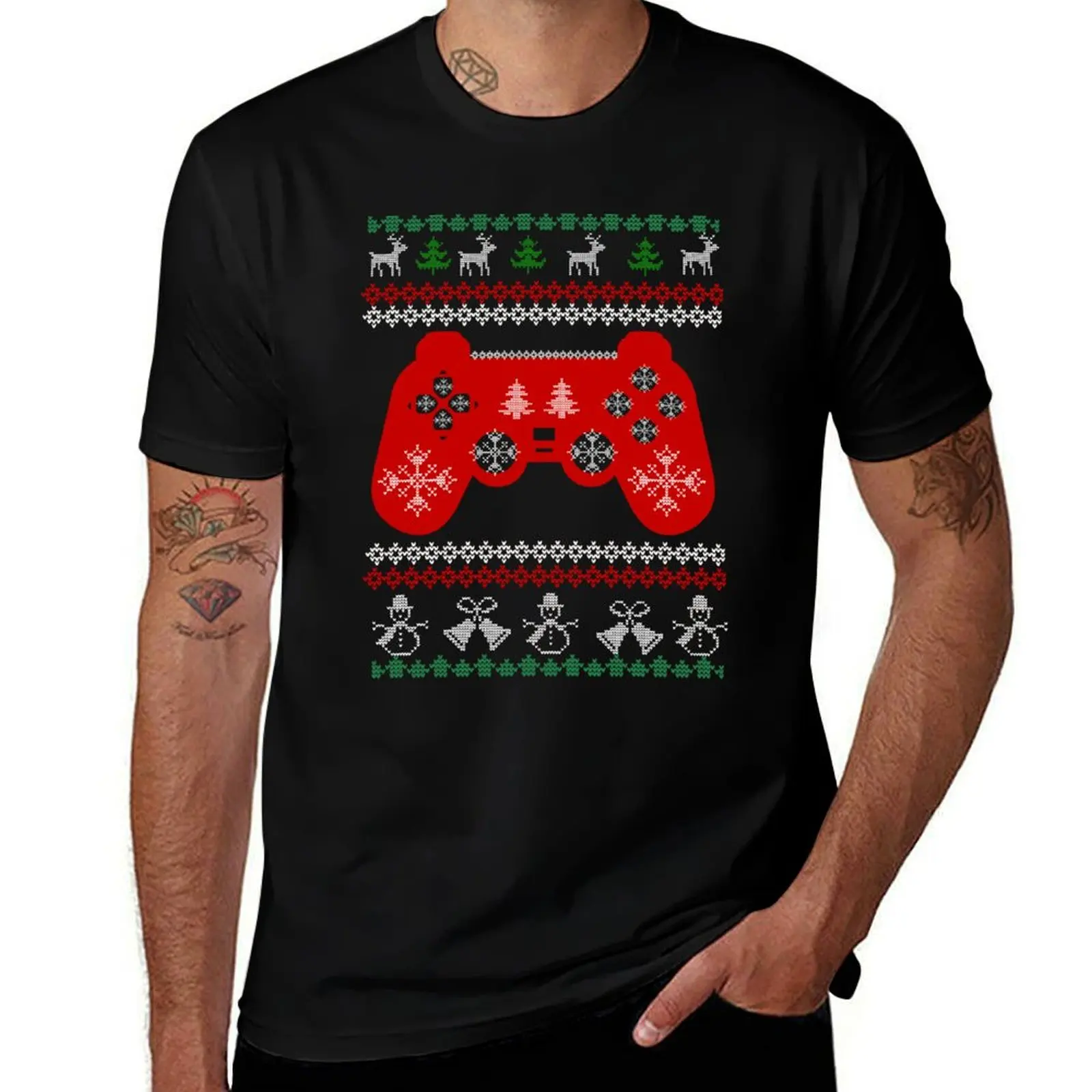 Christmas video gaming gamers controller knitted pattern T-Shirt Big and Tall Casual T-Shirt