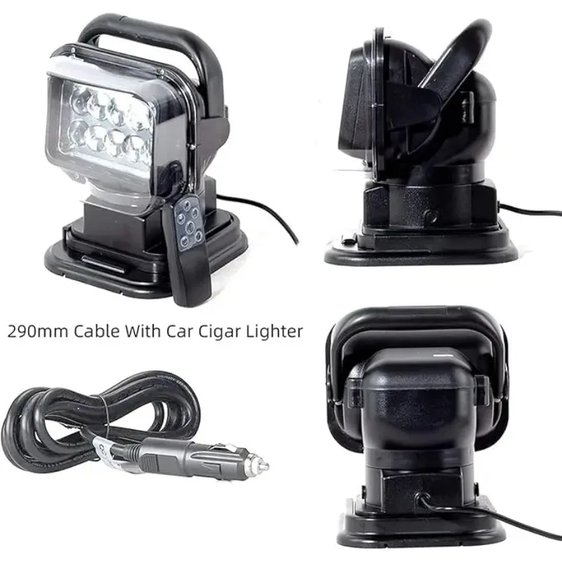 7″50W 4000LM Marine Boat Search Light 360°Remote Control LED Spotlight IP65 Waterproof 12V/24V for Boats Trucks Off-road Camping