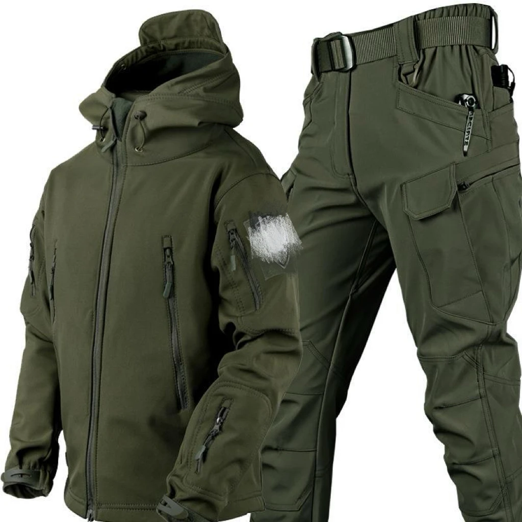 Outdoor Waterproof Windproof Softshell Sharkskin Jacket and Pants Tactical Hunting Clothes Men Camping Hiking Sport Suits