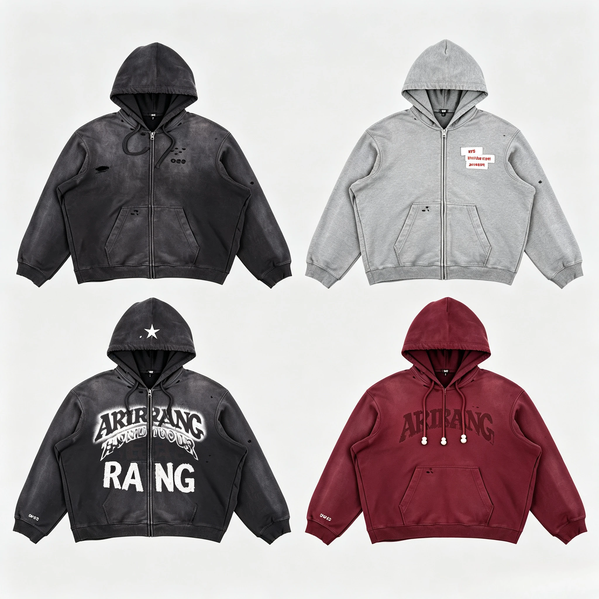 2026 Arirang Tour Washed Zip Up Cropped Hoodie Raw Cut Patch Number Decoration Loose Casual Street Style Fans Jacket