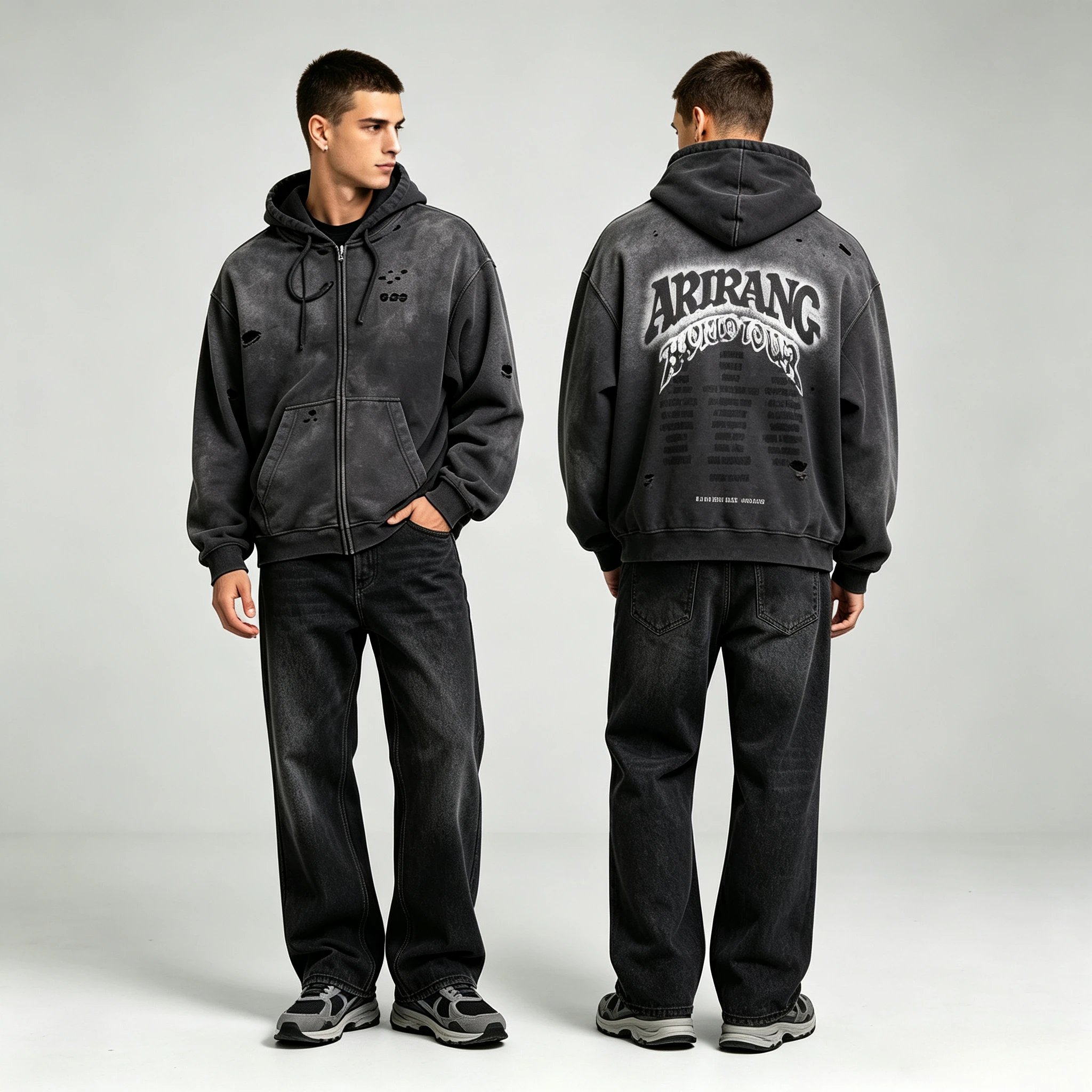 2026 Men Arirang What Is Your Love Song New Retro Washed Grey Hoodie Casual zipper jacket Sports Streetwear Birthday Gift