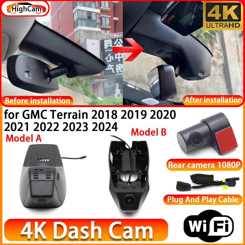 for GMC Terrain 2018 2019 2020 2021 2022 2023 2024 OEM 4K DVR Dash Cam Front Rear Camera WiFi Video Recorder Plug and Play