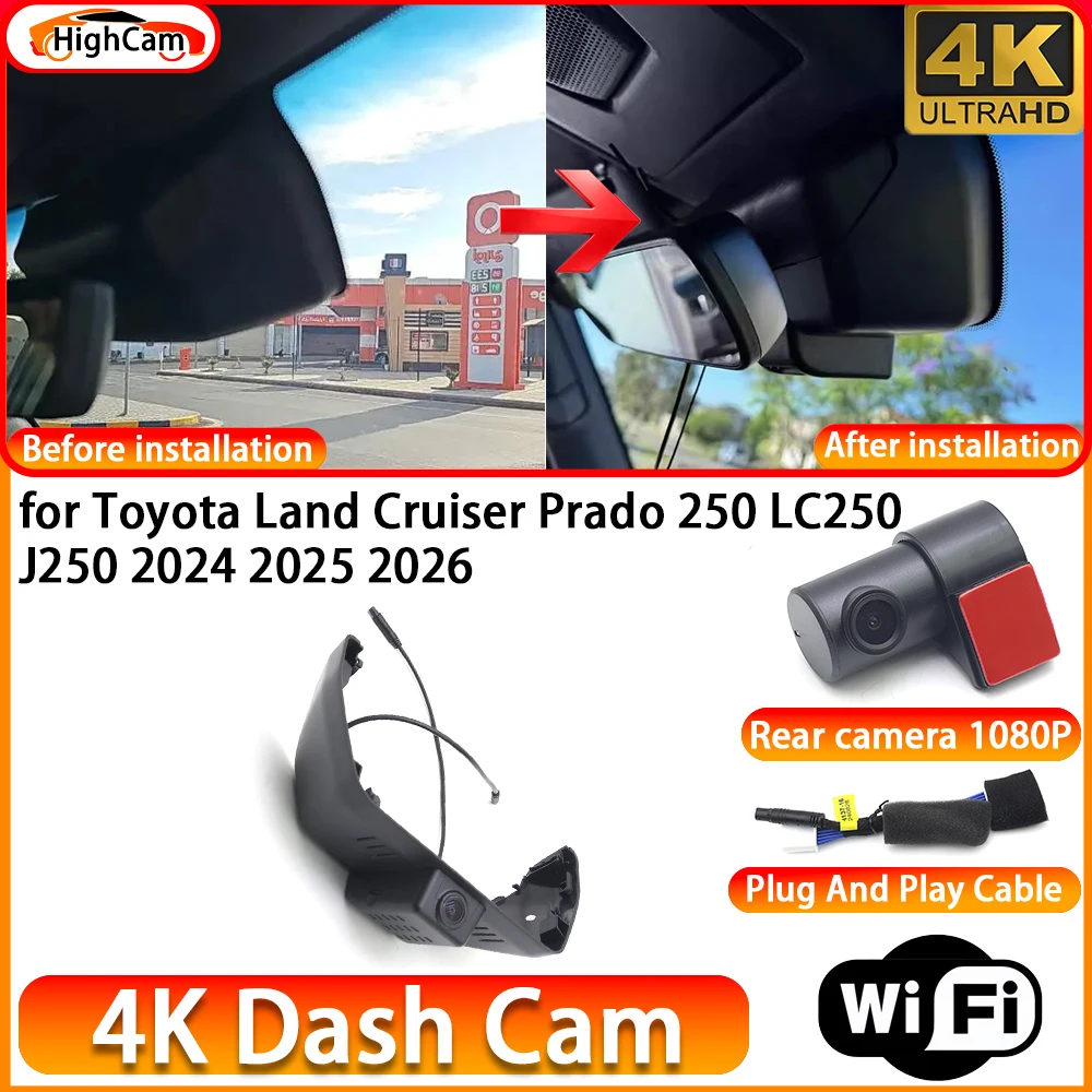 HighCam for Toyota Land Cruiser Prado 250 LC250 J250 2024 2025 2026 OEM 4K DVR Dash Cam Front Rear Camera WiFi Video Recorder