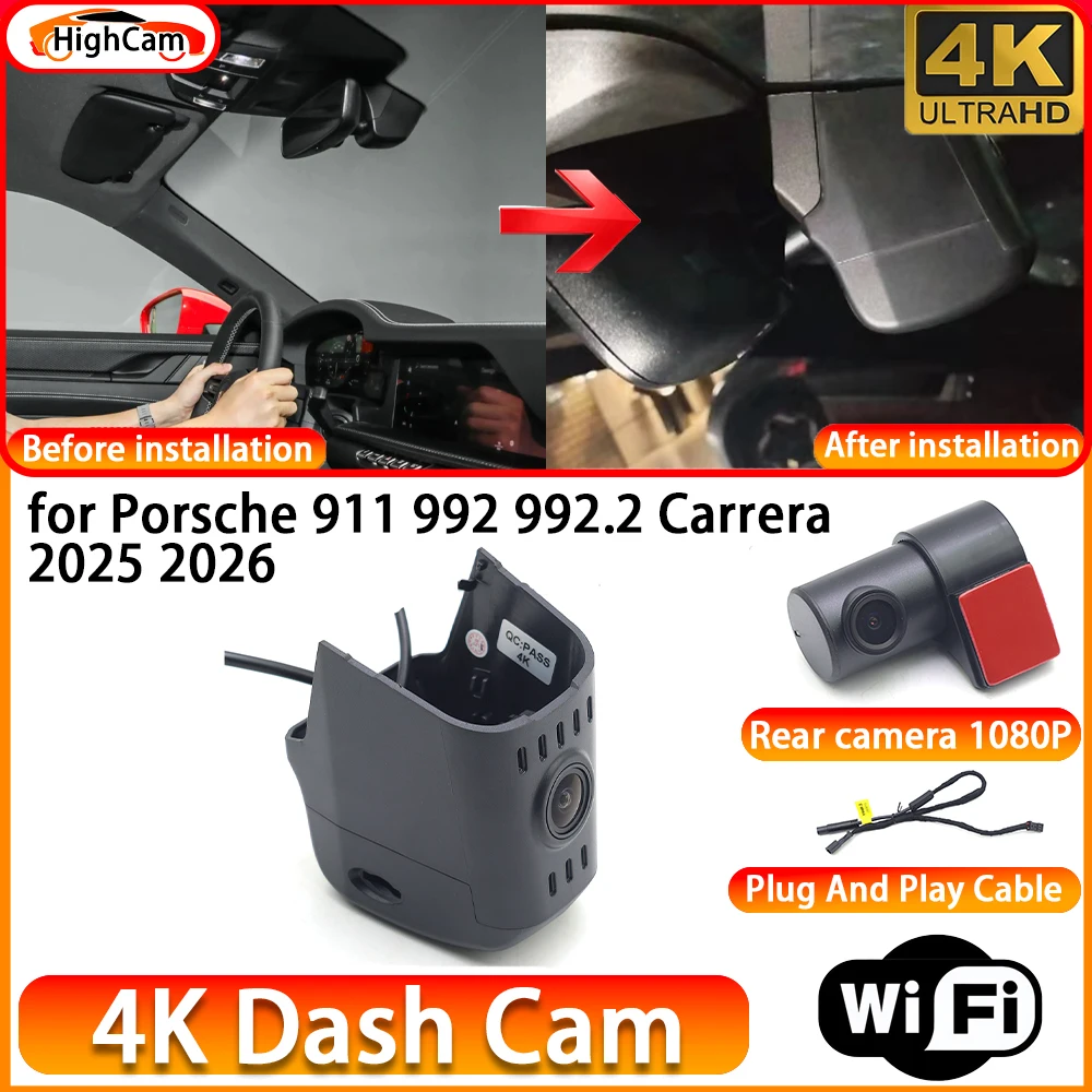 HighCam for Porsche 911 992 992.2 Carrera 2025 2026 OEM 4K DVR Dash Cam Front Rear Camera WiFi Video Recorder Plug and Play