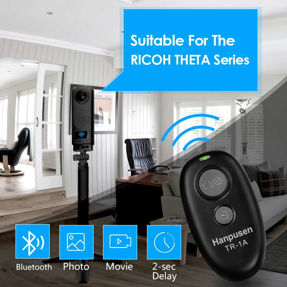 New Wireless Bluetooth RICOH TR-1A Shutter Release Remote Control Camera Selfie Button For Ricoh THETA SC2, Z1, X