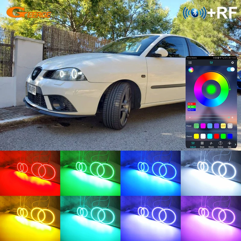 For Seat Ibiza 6L Cordoba 2006 2007 2008 Day Light RF Remote BT App Multi Color Ultra Bright RGB LED Angel Eyes Kit Halo Rings