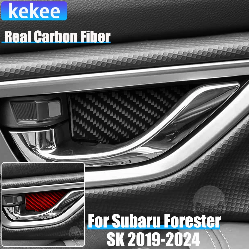Real Carbon Fiber Car Accessories Door Handle Bowl Trim Cover Soft Sticker For Subaru Forester SK 2019 2020 2021 2022 2023 2024