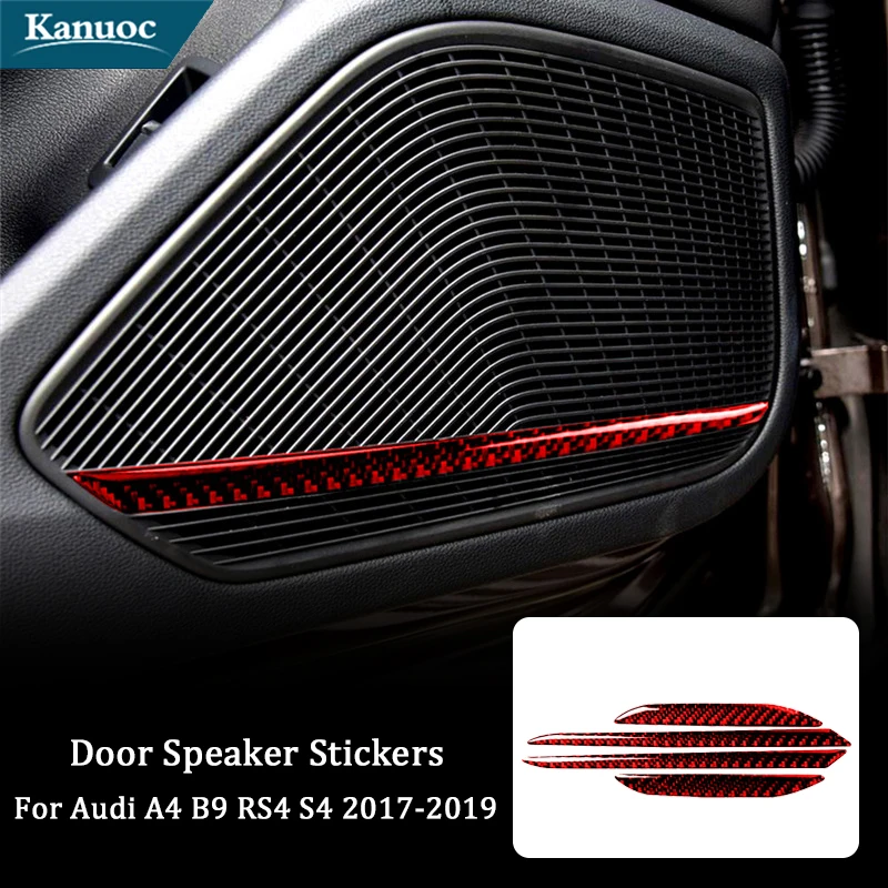 For Audi A4 B9 RS4 S4 2017 2018 2019 Car Interior Decorative Accessories Carbon Fiber Inside Door Speaker Stickers Trim Strip