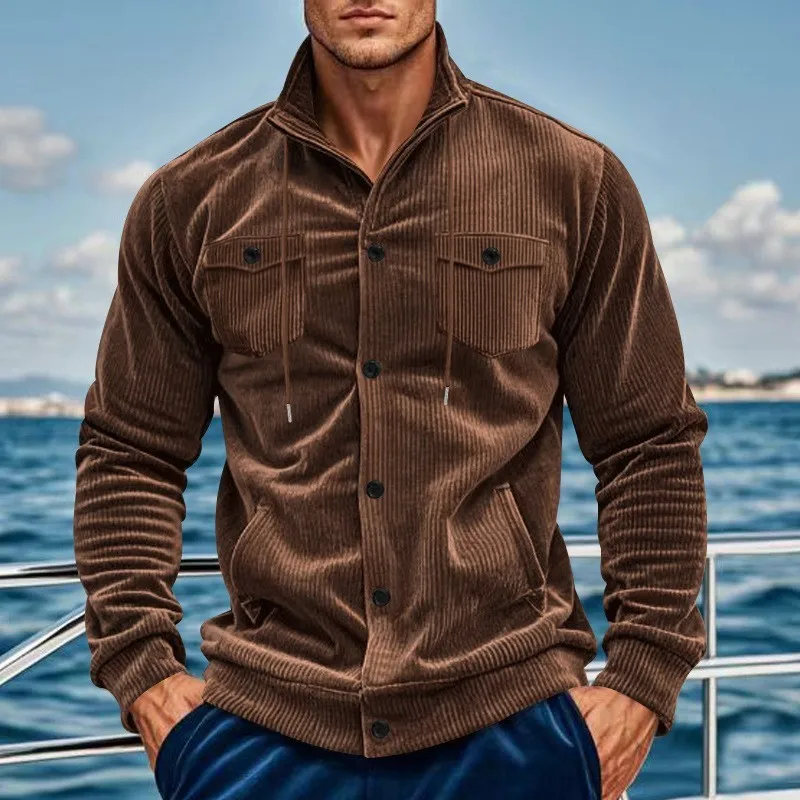 Autumn and Winter Jacket Men's Corduroy Lapel Jacket Retro Jacket men's new style American retro multi pocket workwear jacket