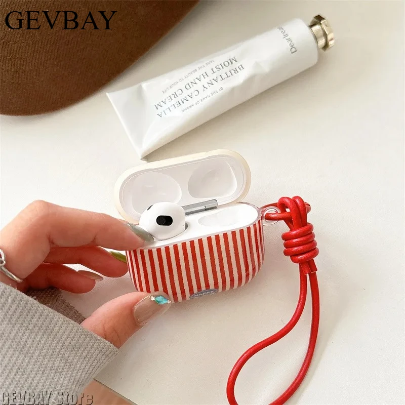 Red Polka Dot Splicing Stripes Earphone Case With Red Ring Protective Cover For AirPods 4 Pro Pro2 Pro3 Headset Accessories