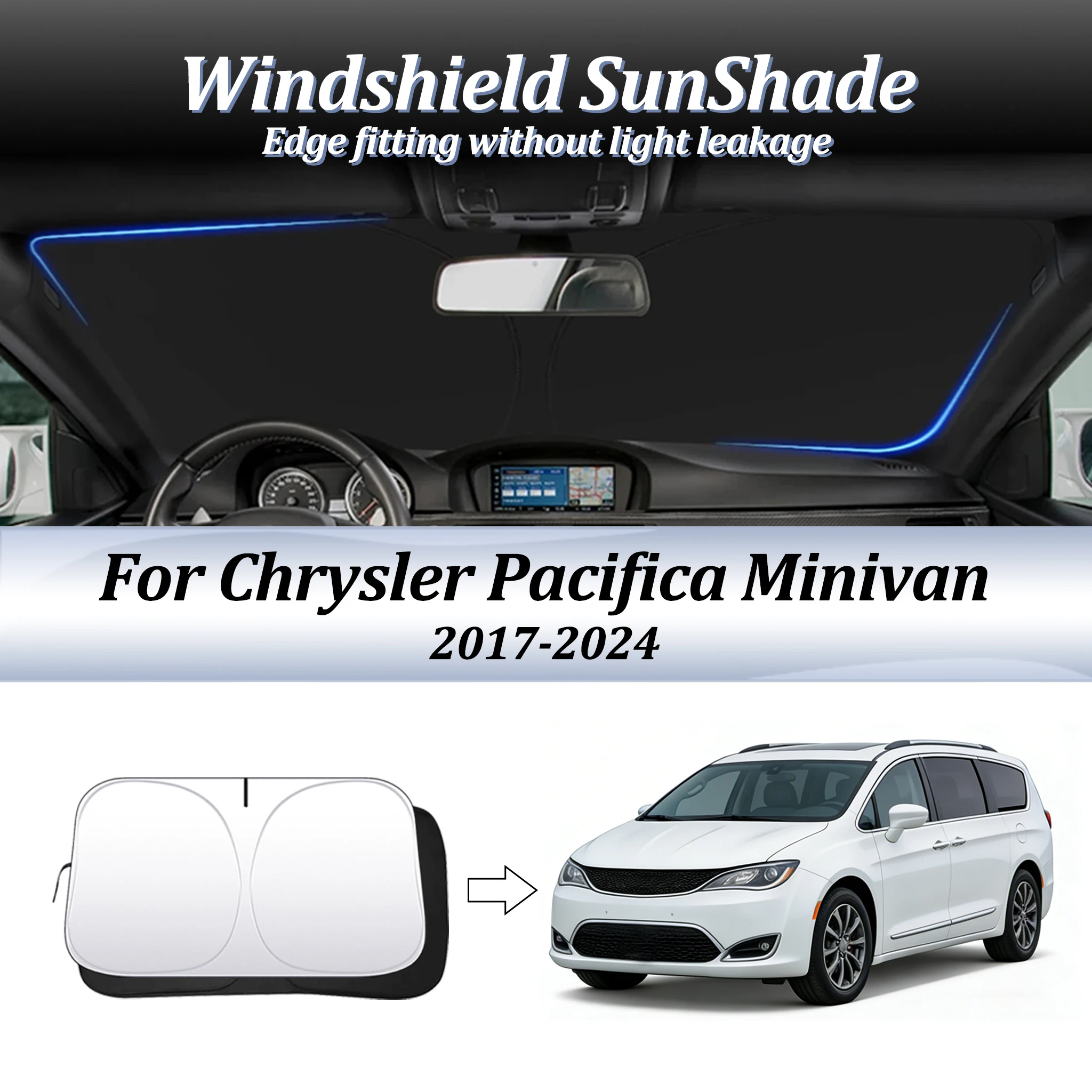 Car Windshield SunShade For Chrysler Pacifica Minivan 2017-2024 Auto Accessories Window Sun Shade Visor Cover Foldable Anti-UV