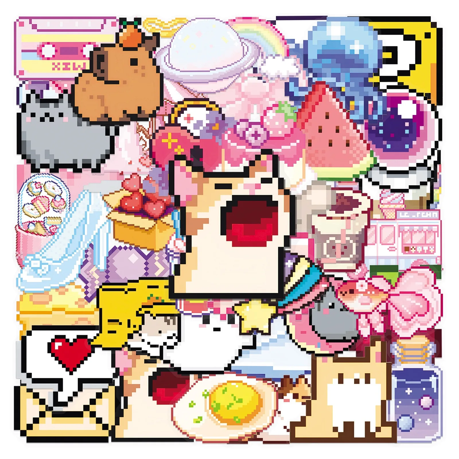 10/50pcs Cute Pink Pixel Girls Transparent Stickers Ins Decals Diary Suitcase Scrapbook Phone Laptop Luggage Kawaii Sticker Toy