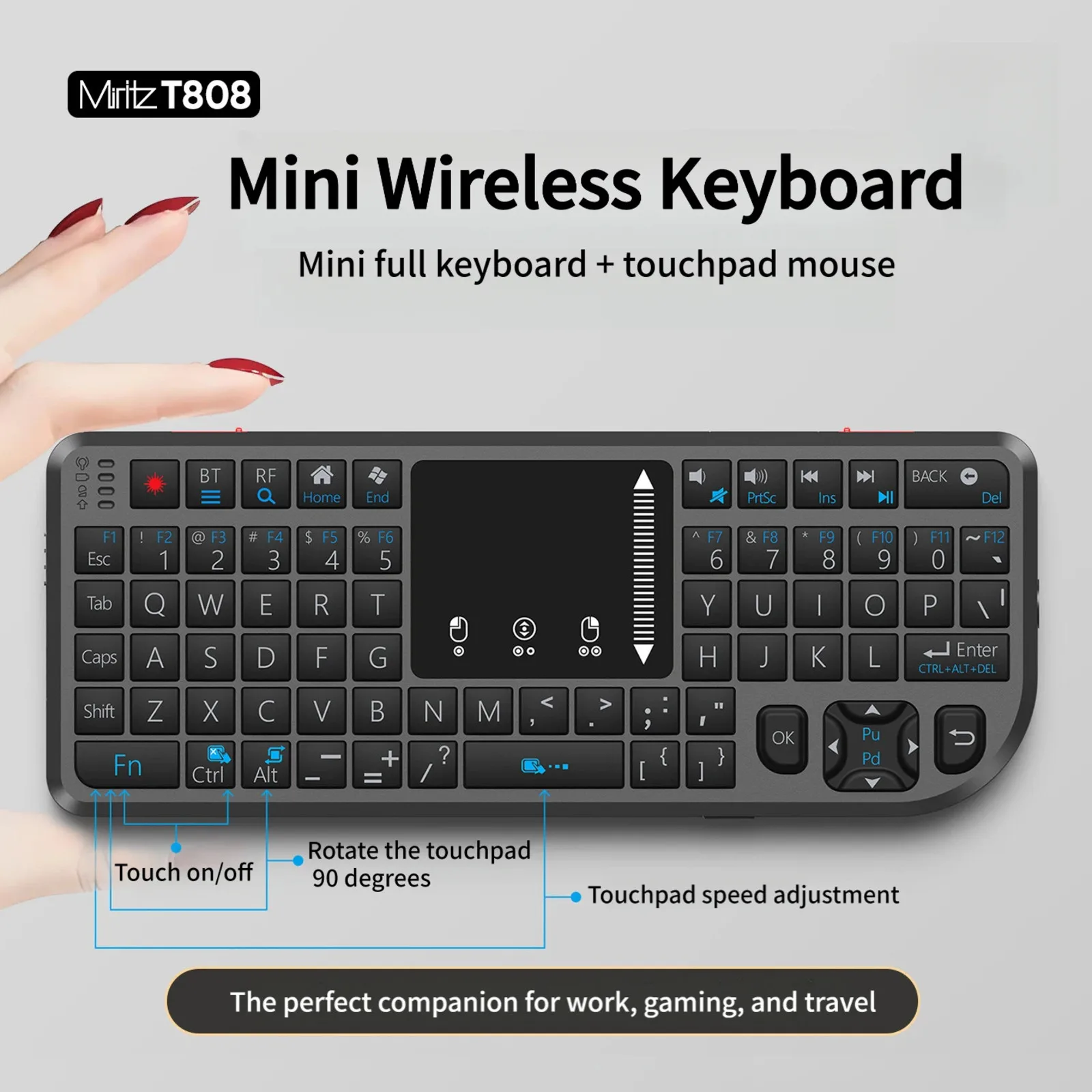 Mini Wireless Keyboard With Touchpad Laser Pointer 7 Colors RGB Backlit 2.4G Bluetooth 5.0 Dual Mode Portable Handheld Keypad