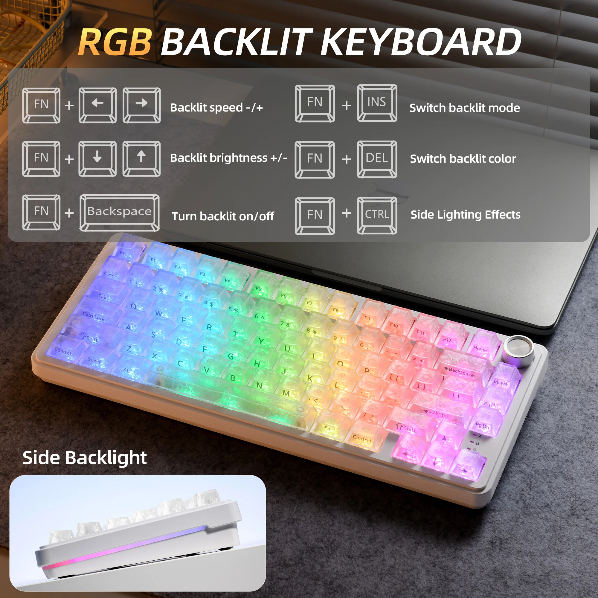 XVX M75 Forged Carbon Clear 75% Tri-Mode RGB Mechanical Keyboard with Knob Transparent Keyboard