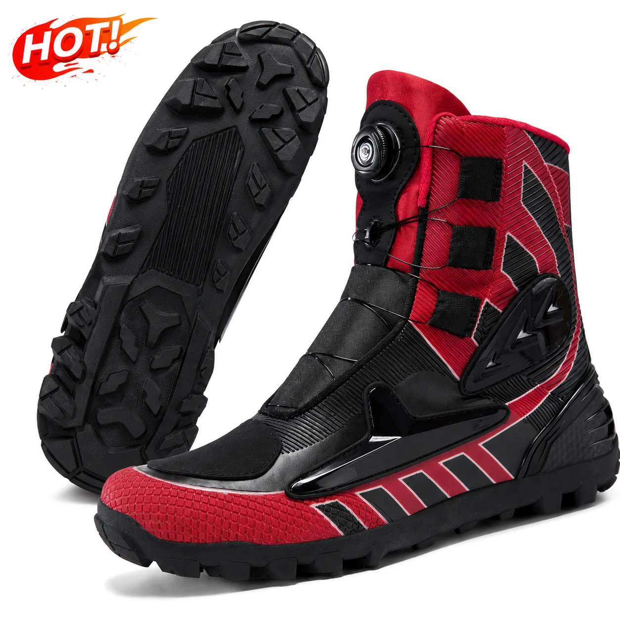 Motorcycle Riding Boots Men High Top Moto Shoes Dual Dial Fast Buckle Seamless Upper Deep Lug Rubber Sole Off Road Touring 39-47
