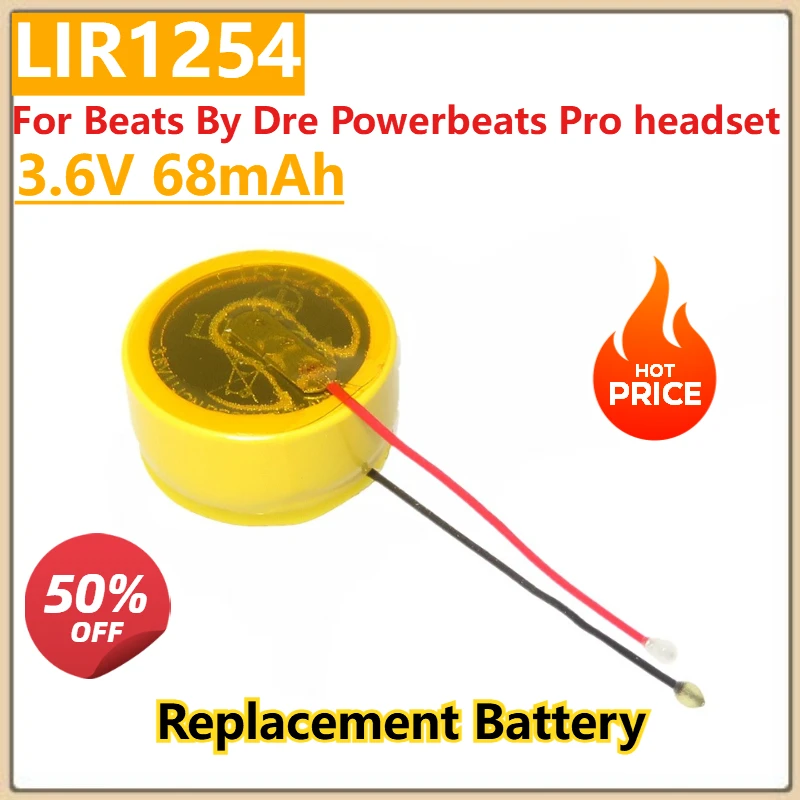 New 2PCS/Lot LIR1254 A4 3.6V 68mAh Rechargeable Battery Li-Ion LIR1254 For Beats By Dre Powerbeats Pro headset