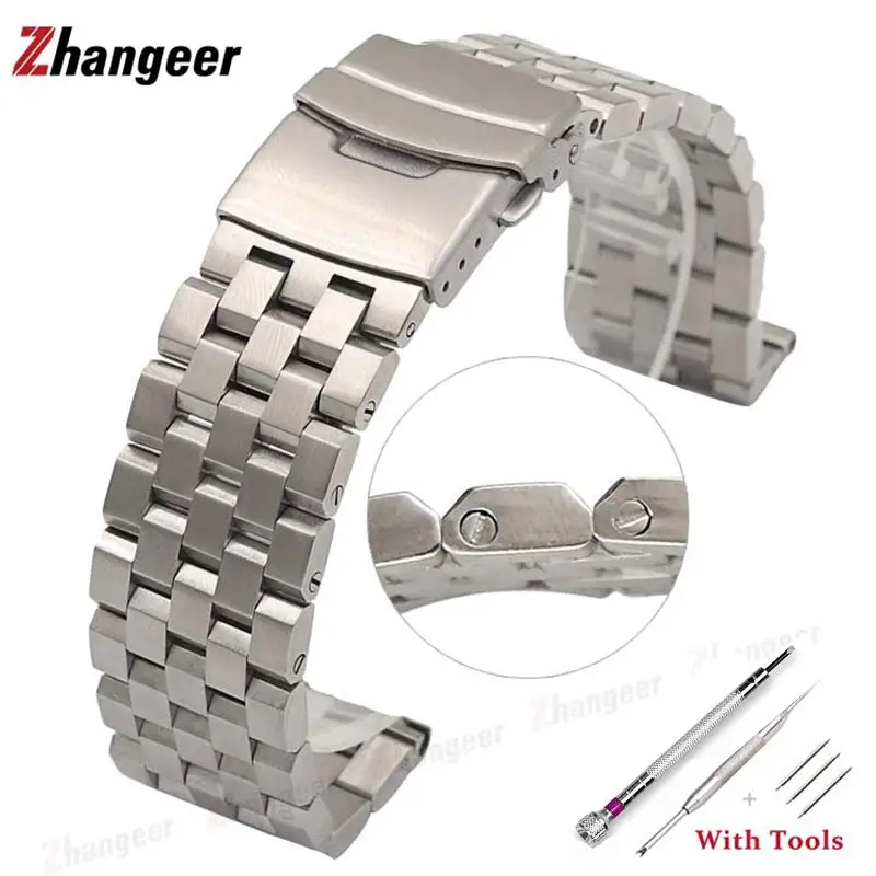 18mm 20mm 22mm 24mm 26mm High Quality Full Solid Stainless Steel Flat Interface Watch Band Straps Wristband Bracelet With Tools