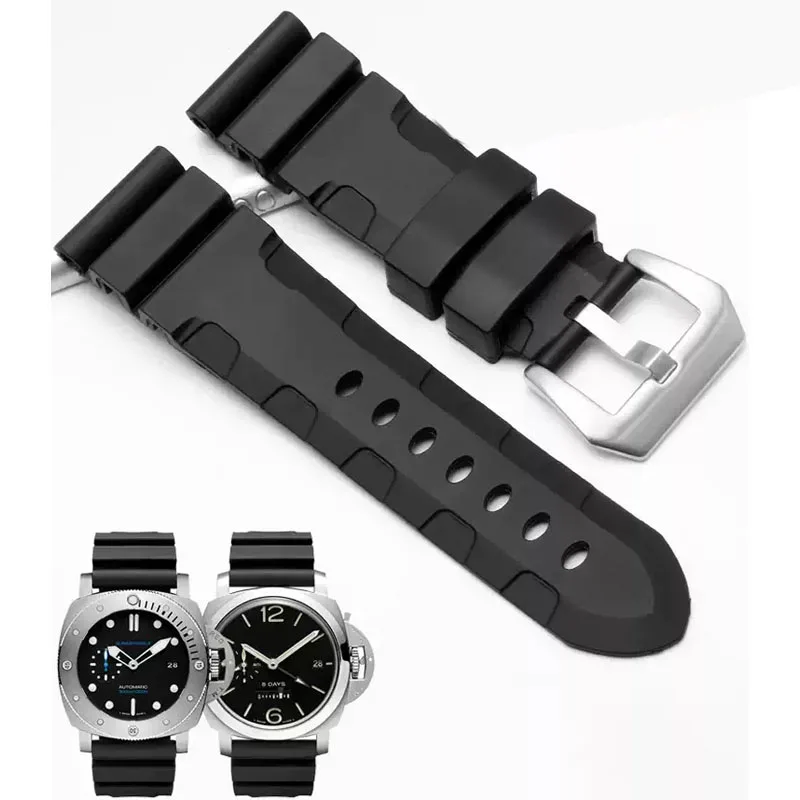 22mm 24mm Watch Band For Panerai SUBMERSIBLE PAM 441 359 111 Series Men Soft Silicone Rubber Accessories Waterproof Watch Strap