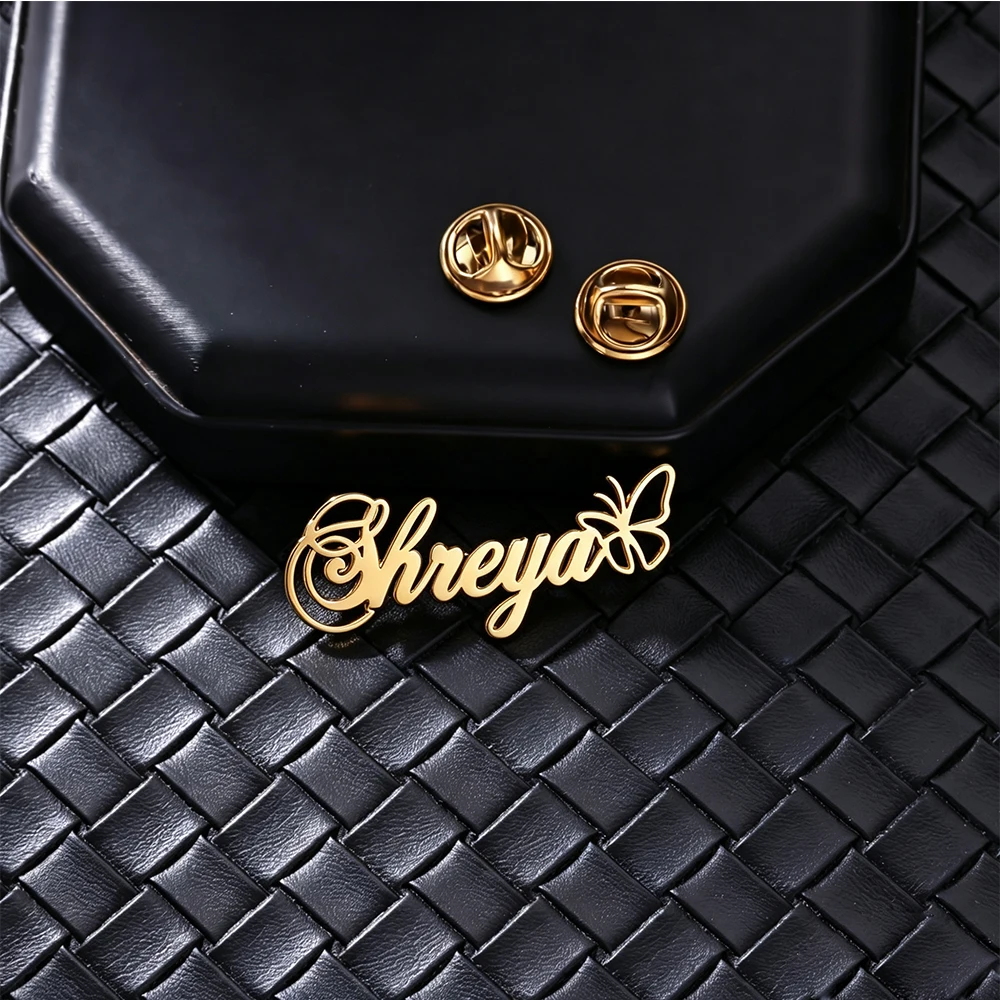 Custom Butterfly Name Brooches For Women Men Stainless Steel Customized Brooch Pin Badge Personalized Jewelry On Clothes Gift