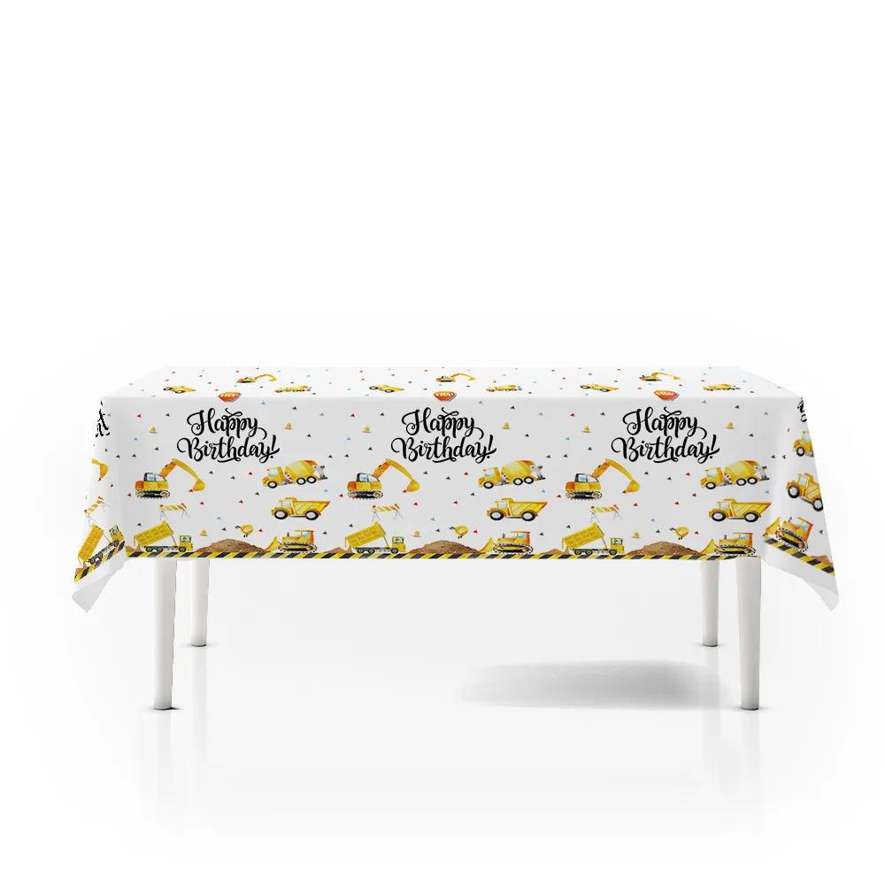 130cm*220cm Construction Tractor Party Decorations Supplies Tablecloth Kids Happy Birthday Festival Disposable Table Cover Set