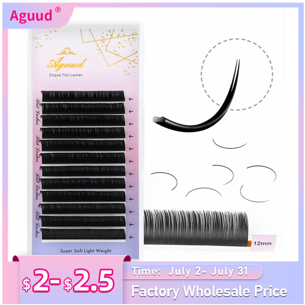 AGUUD Ellipse Flat False Eyelash Extensions Natural Soft Split-Tip Faux Mink Lashes Individual Soft Eyelashes B C CC D DD Cur