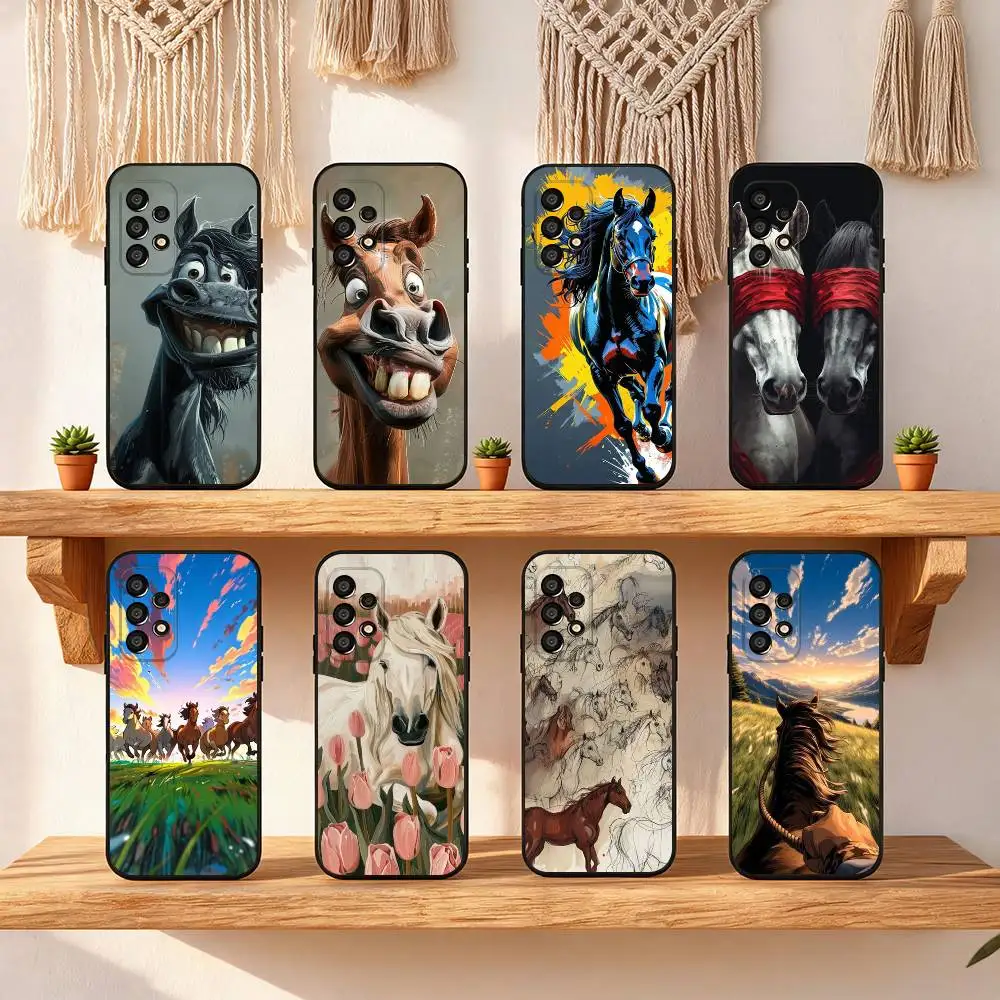 Cartoon Horse Phone Case For Samsung Galaxy S25 FE S24 S23 S22 S21 S20 S10 S10E Ultra Plus FE Note 20 Ultra Black Cover