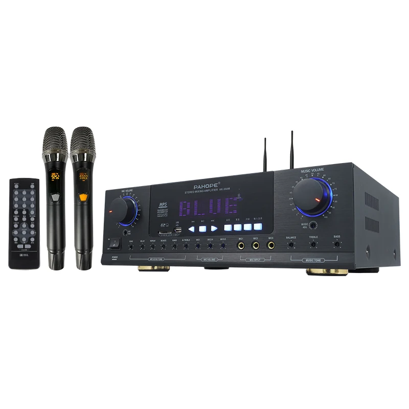 Home KTV Karaoke Power Amplifier With DSP 2.0 Channel Audio Receiver With Wireless Microphone, Supporting USB Function
