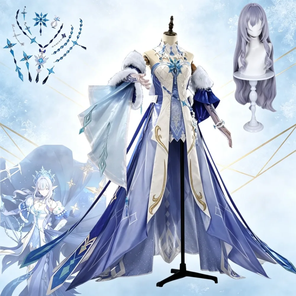 Genshin Impact Cosplay Costume Cryo Empress Anastasia Exquisite Outfit Matching Accessories Crown Role‑Play Performance Clothing