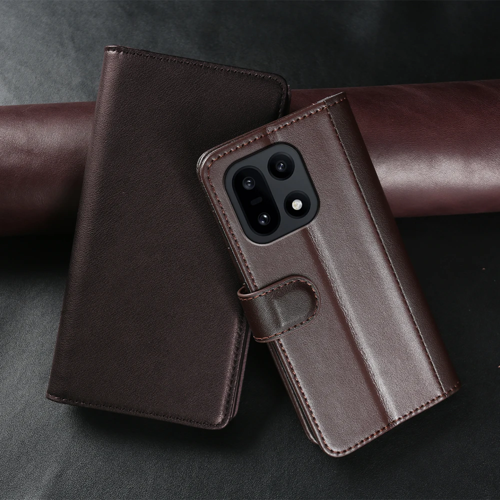 Calf Genuine Leather Flip Cover Case For OnePlus 15 15R 13 12 11 9 10 Pro 8T Ace 6 6T Nord 4 N10 N100 2T Phone Case Fundas Coque