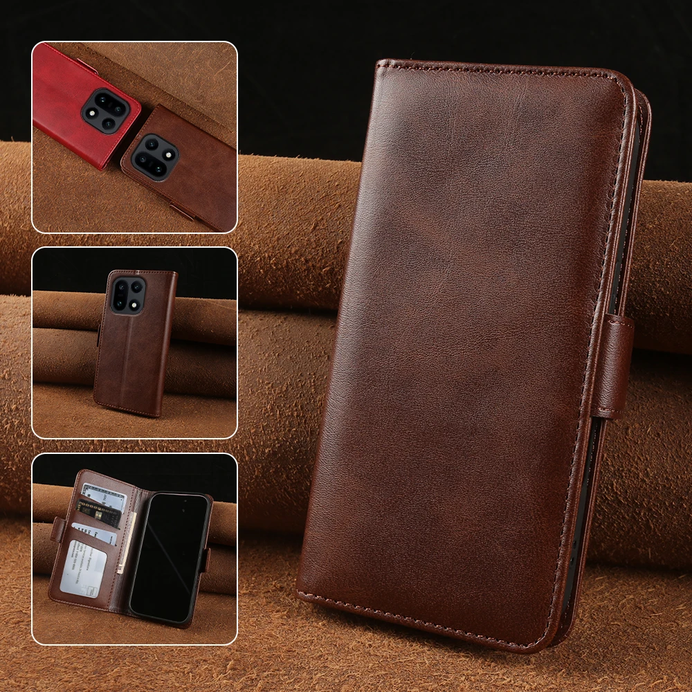 Calf Leather Flip Case For OnePlus 15 15R 13T 13S 13 12 11 10 Pro 13R 12R Ace 6 6T 5 Turbo 6 6V Nord 5 CE5 N10 Phone Case Cover