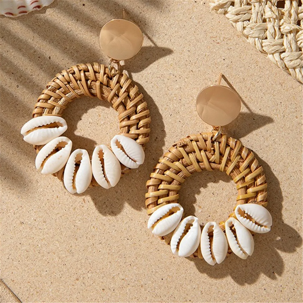 European And American Bohemian Holiday Style Rattan Geometric Earrings Niche Design Sense Of Women Jewelry Accessories