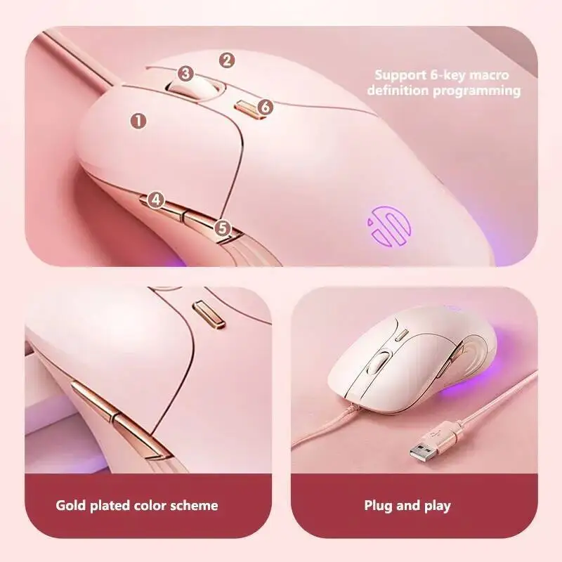 B8 Milk Teal Color Wired Silent Office Mouse RGB Light Effect Ergonomic Optical Office Mice PC Laptop Universal For Femal Gifts