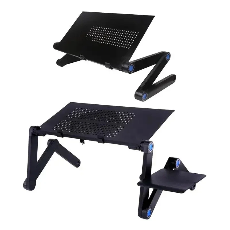 Portable adjustable laptop desk stand, ergonomic folding desk bed sofa, PC laptop desk with mouse pad cooler