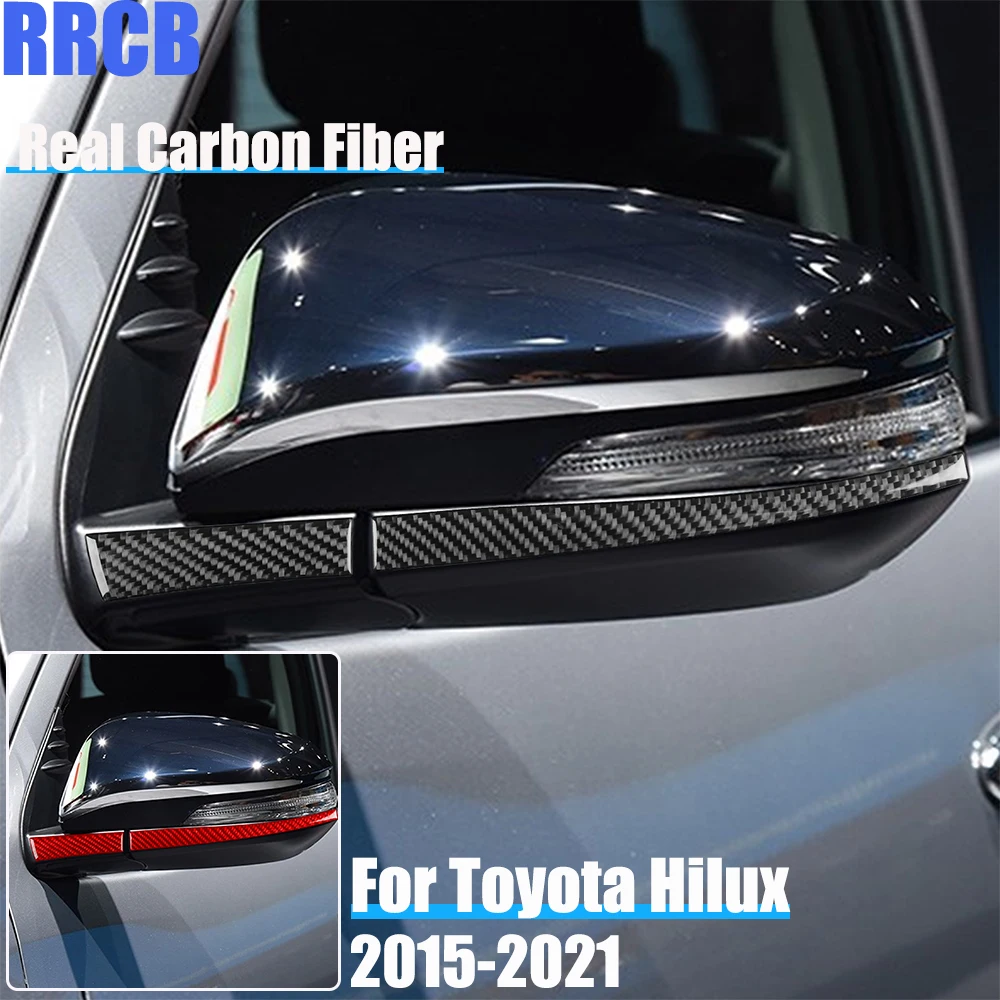 Real Carbon Fiber Car Accessories Side Mirror Strips Decorative Trim Soft Cover Sticker For Toyota HiLux 2015-2021
