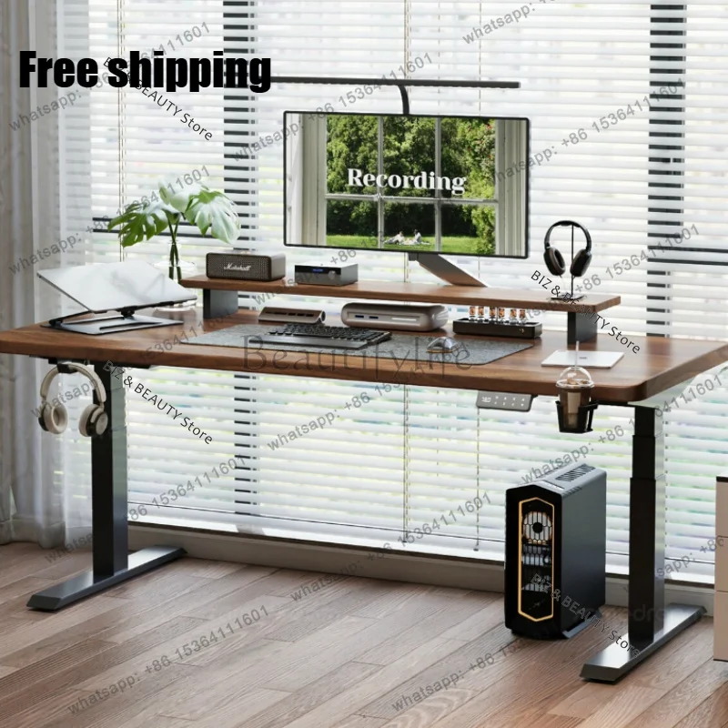 FG Solid Wood Electric Standing Desk Adjustable Height Computer Desk Home Office Workstation Gaming Table Study Furniture JT40