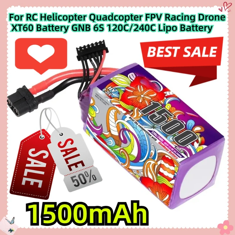 For RC Helicopter Quadcopter FPV Racing Drone  XT60 22.8V Battery GNB 6S 1500mAh 120C/240C Lipo Battery