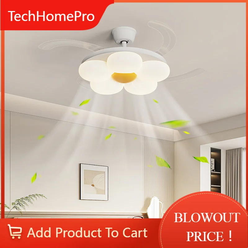 TechHPModern Living Room Ceiling Fan Light Flower Led Smart Silent Fan Pendant Lamp For Bedroom Kitchen Home Decoration Luster F