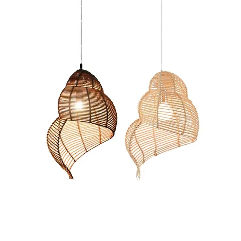 Handmade Bamboo Conch Chandelier Retro Chinese Restaurant Bar Lamp Creative Personality Cafe Teahouse Decorative Pendent Light
